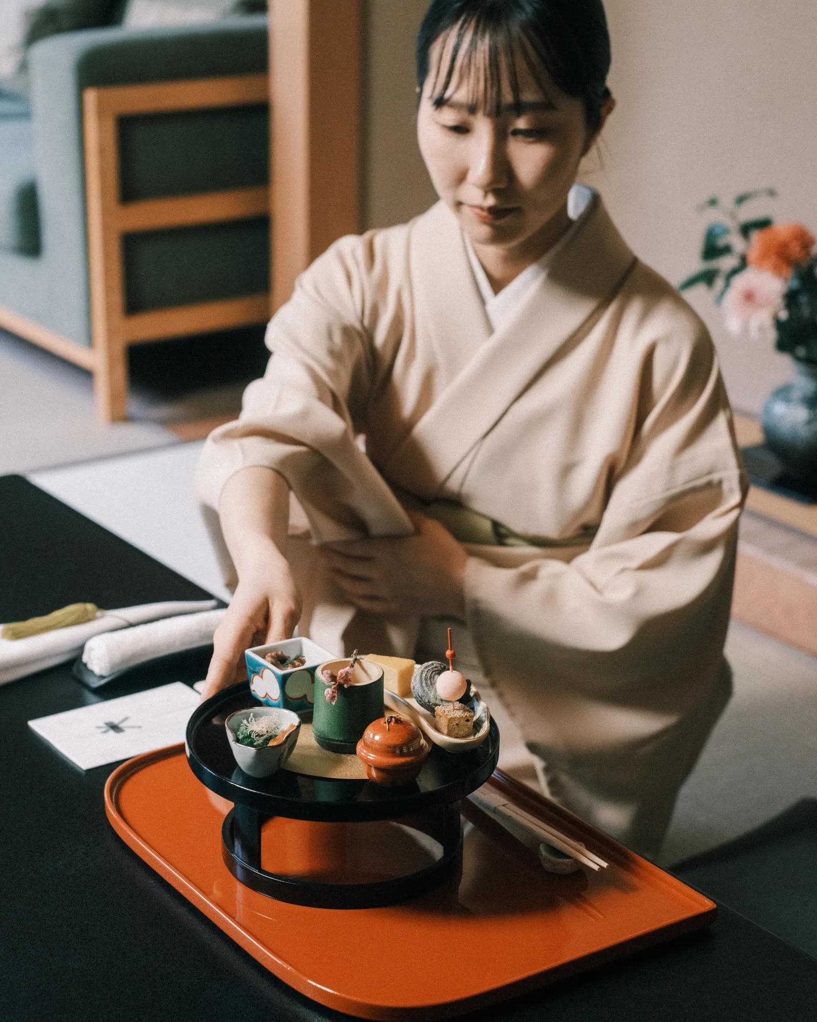 Japanese host serving food